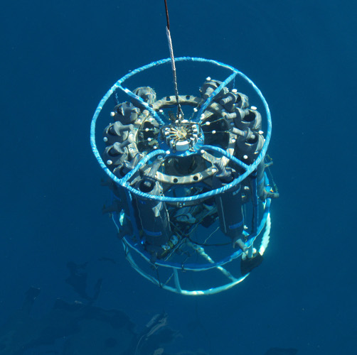 A sampling rosette in the ocean